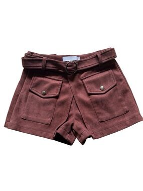 High-Waist Utility Suede-Look Shorts with Belt - Mauve